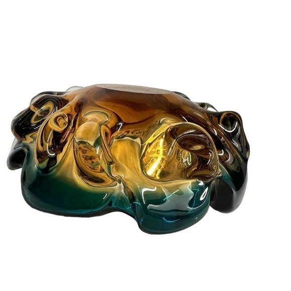 Murano Art Glass Amber blue green Bowl - Picture 2 of 7